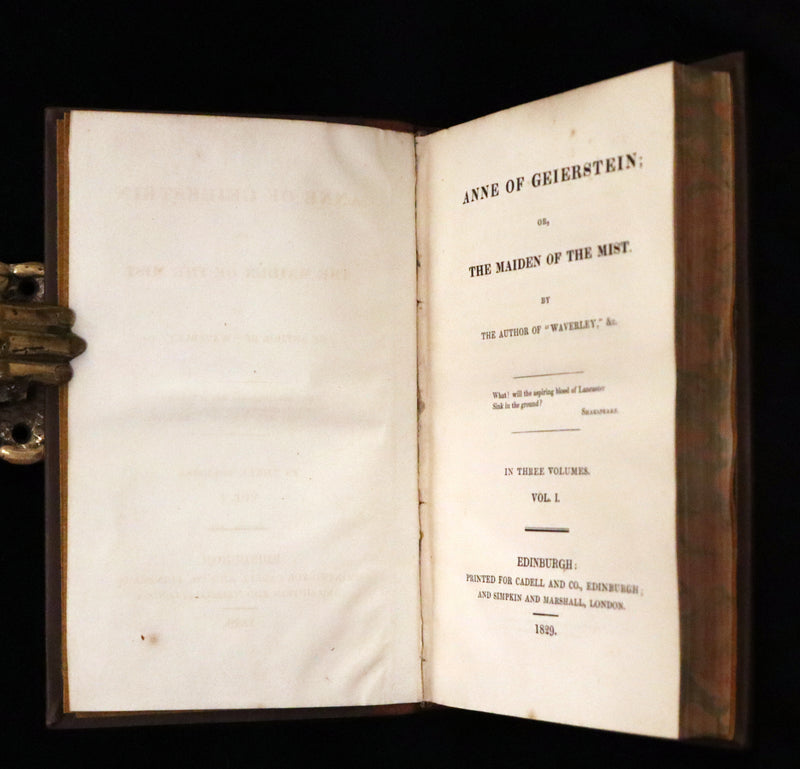 1829 Rare First Edition Book Set - ANNE OF GEIERSTEIN, or The Maiden of the Mist by Sir Walter Scott.