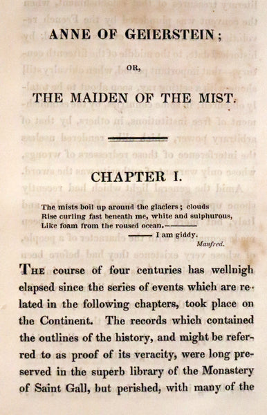 1829 Rare First Edition Book Set - ANNE OF GEIERSTEIN, or The Maiden of the Mist by Sir Walter Scott.