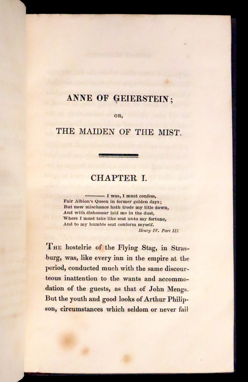 1829 Rare First Edition Book Set - ANNE OF GEIERSTEIN, or The Maiden of the Mist by Sir Walter Scott.
