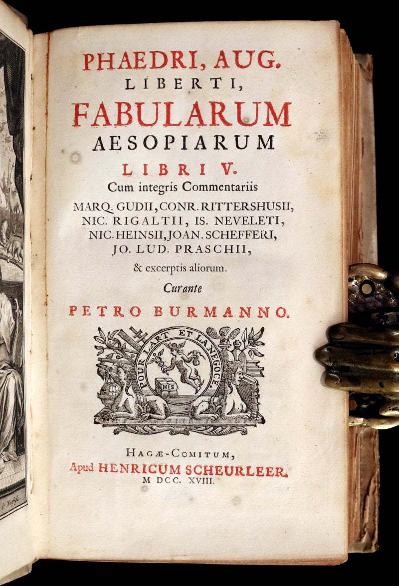 1718 Rare Latin Vellum Book - Phaedrus & AESOP'S FABLES, Fabularum Aesopiarum Libri V.