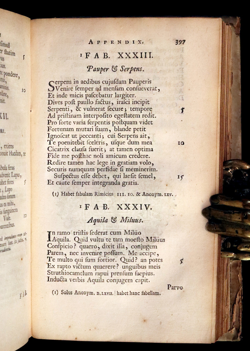 1718 Rare Latin Vellum Book - Phaedrus & AESOP'S FABLES, Fabularum Aesopiarum Libri V.