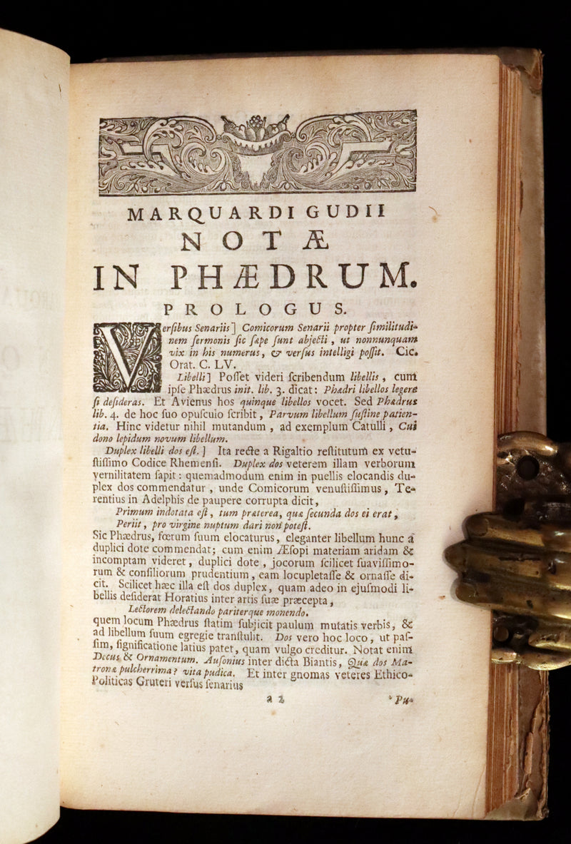 1718 Rare Latin Vellum Book - Phaedrus & AESOP'S FABLES, Fabularum Aesopiarum Libri V.