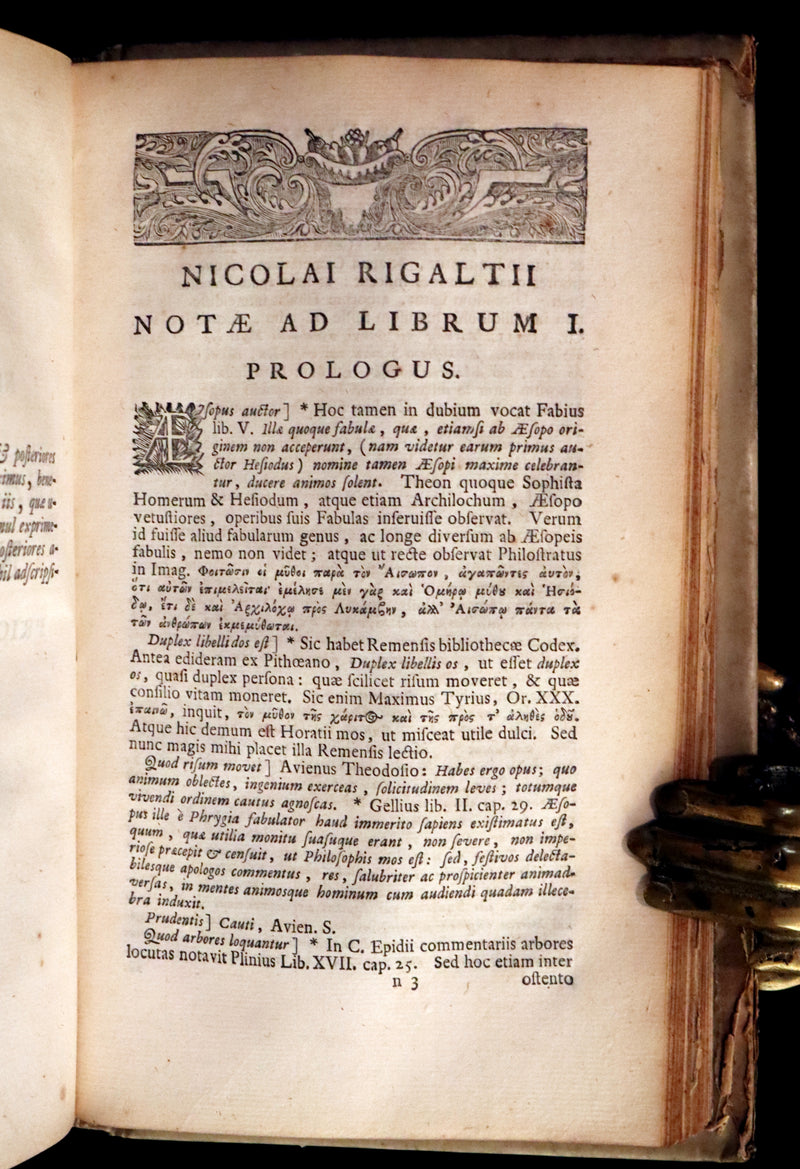 1718 Rare Latin Vellum Book - Phaedrus & AESOP'S FABLES, Fabularum Aesopiarum Libri V.