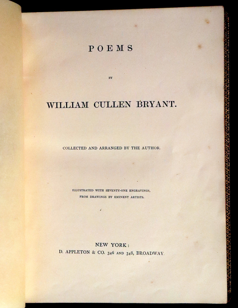 1854 Rare with William Cullen Bryant Signature - POEMS by William Cullen Bryant. Illustrated.
