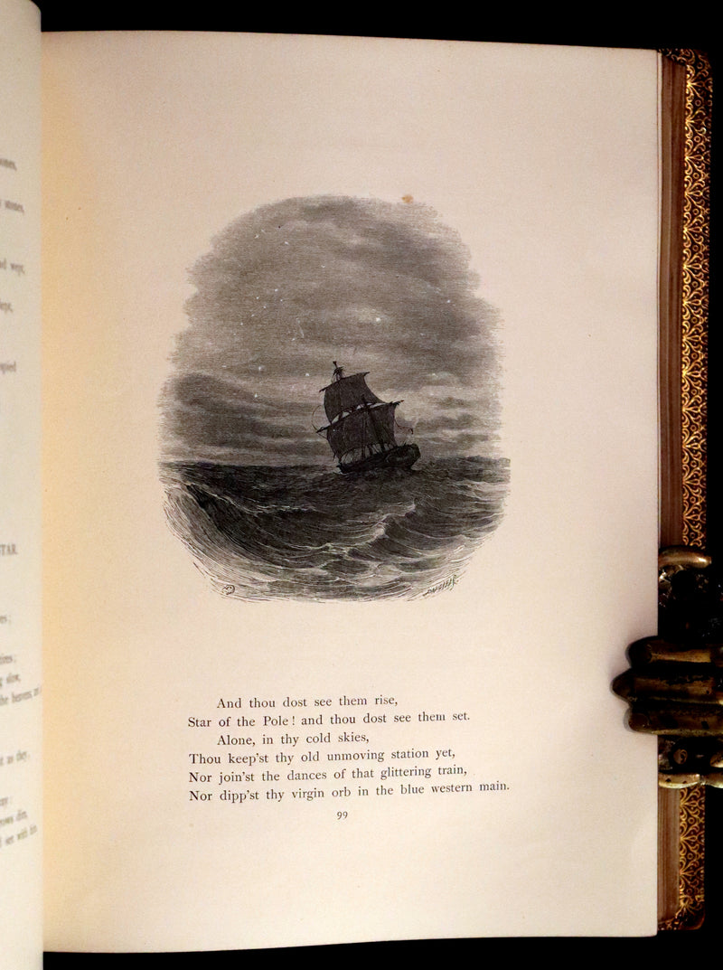 1854 Rare with William Cullen Bryant Signature - POEMS by William Cullen Bryant. Illustrated.