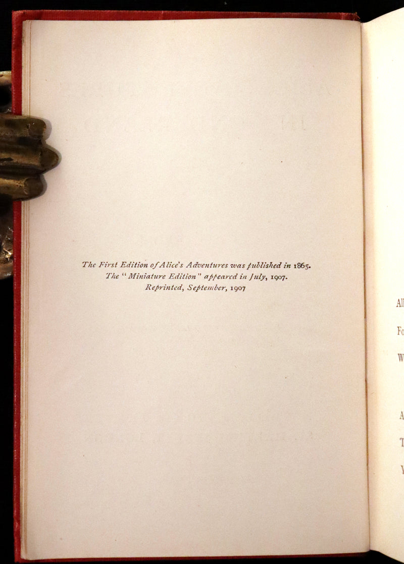 1907 Scarce First "Miniature" Edition - Alice's Adventures in Wonderland by Lewis Carroll.