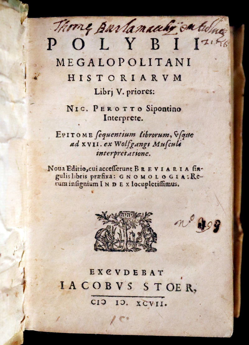 1597 Rare Latin Vellum Book - Polybius - Roman Republic's Histories - Megalopolitani Historiarum.