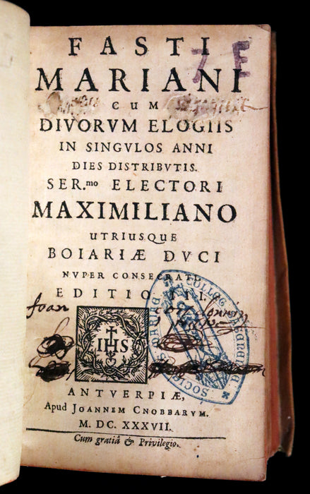 1637 Rare Latin Vellum Book - Jesuit Andreas Brunner - FASTI MARIANI.