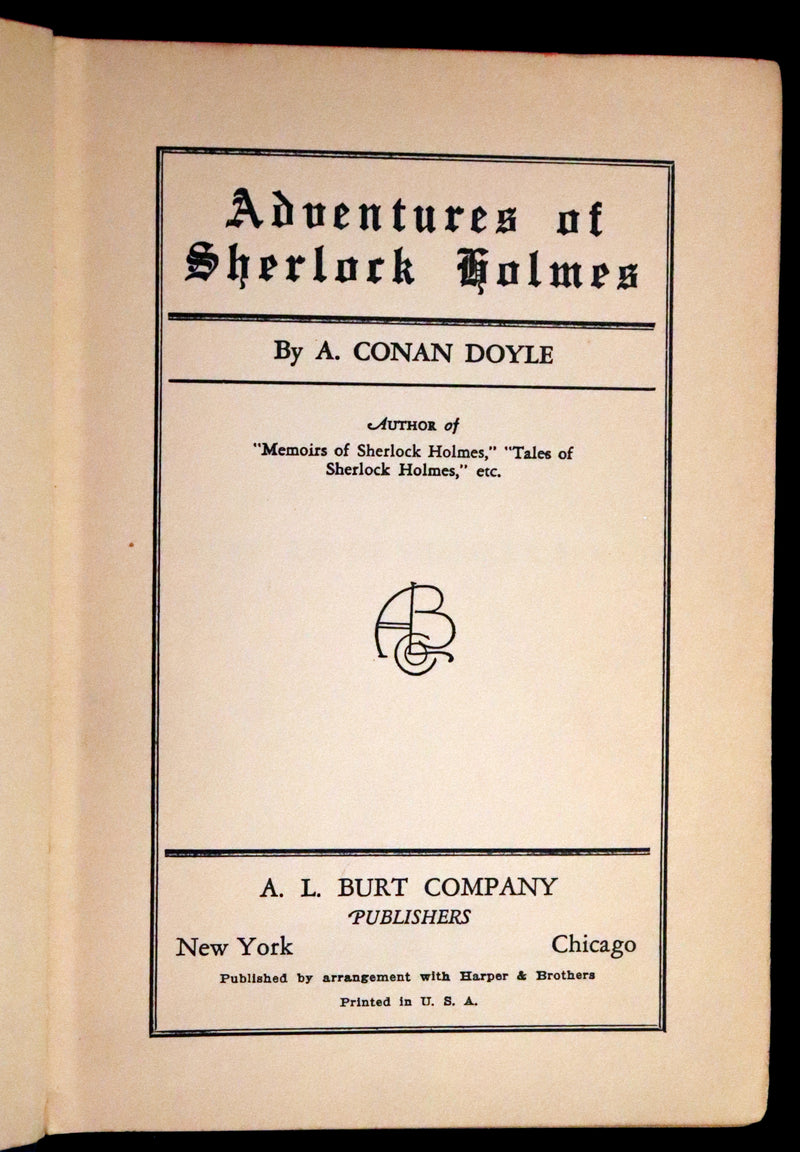 1920 Rare Book - The ADVENTURES of SHERLOCK HOLMES by Arthur Conan DOYLE.