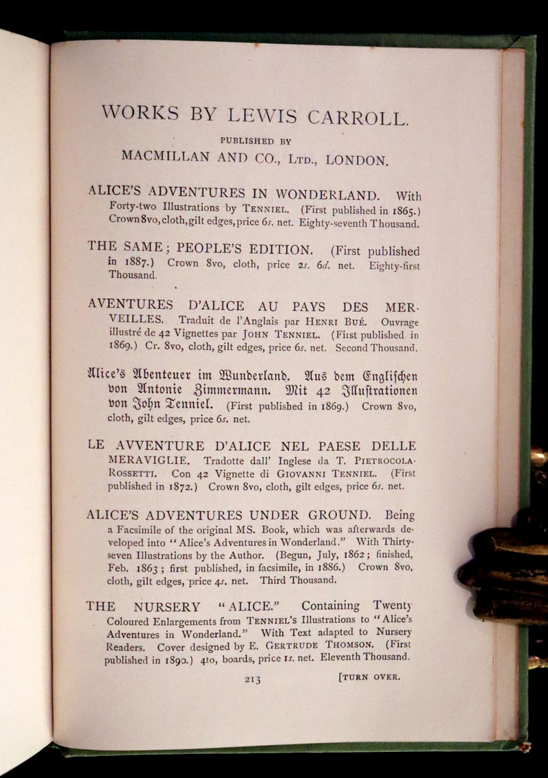1898 Rare Two volumes in One - Alice's Adventures in Wonderland & Through the Looking Glass by Lewis Carroll.