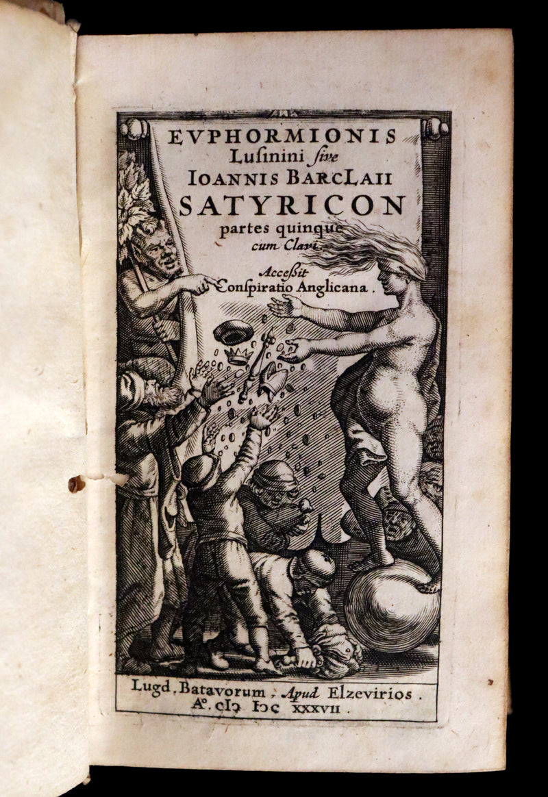 1637 Rare Latin Vellum Book - The Satyricon by Scottish writer John Barclay with account of the Gunpowder Plot of 1605.