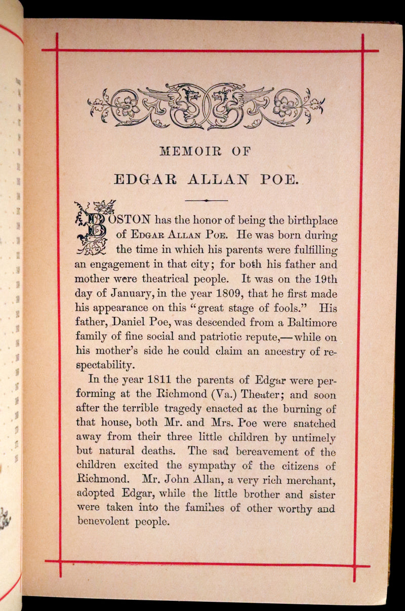1882 Rare Victorian Book - Poems by Edgar Allan POE with Memoir (The Raven, Lenore, Ulalume, ...)