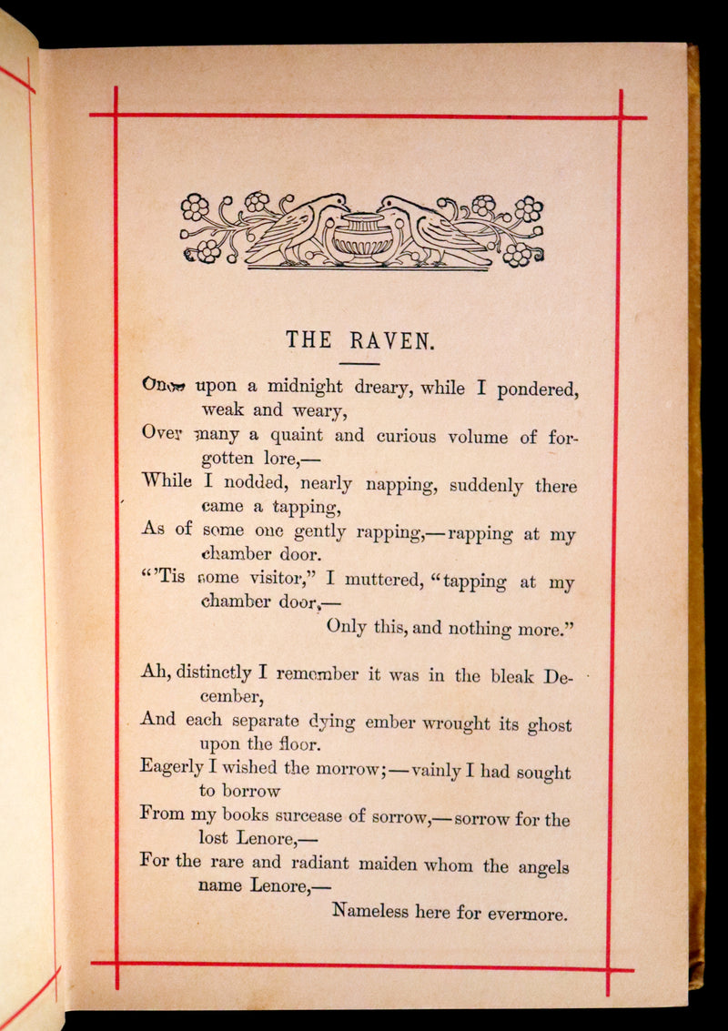 1882 Rare Victorian Book - Poems by Edgar Allan POE with Memoir (The Raven, Lenore, Ulalume, ...)