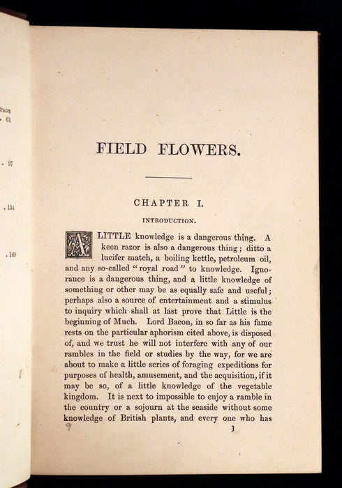 1878 Rare Victorian Book - FIELD FLOWERS, A handy-book for the rambling by the famous botanist James Shirley Hibberd.