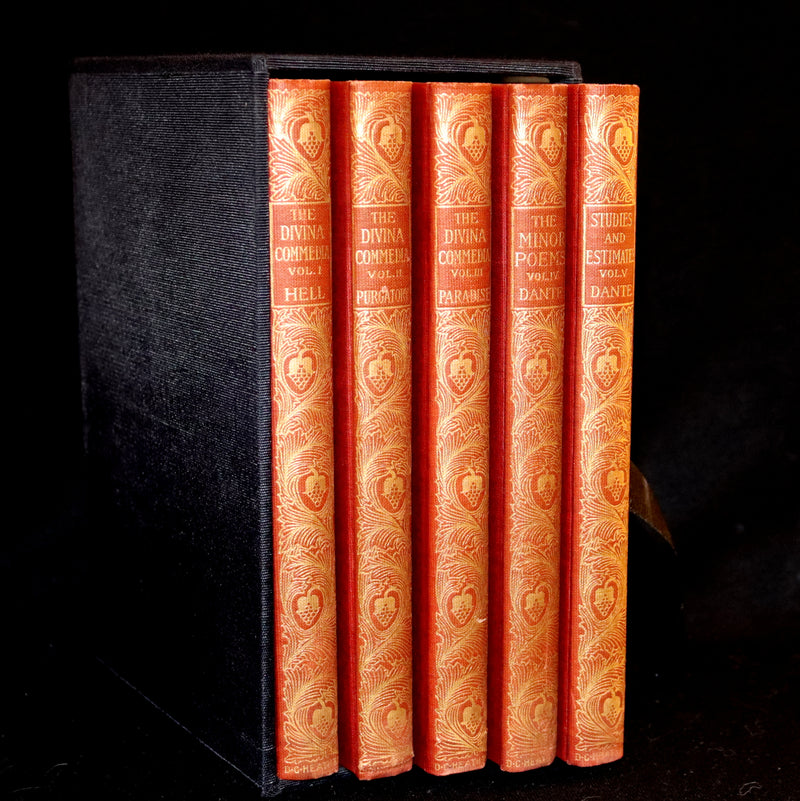 1899 Rare fine Dante book set in Bookcase - The Divina Commedia and Canzoniere translated by Edward Plumptre.