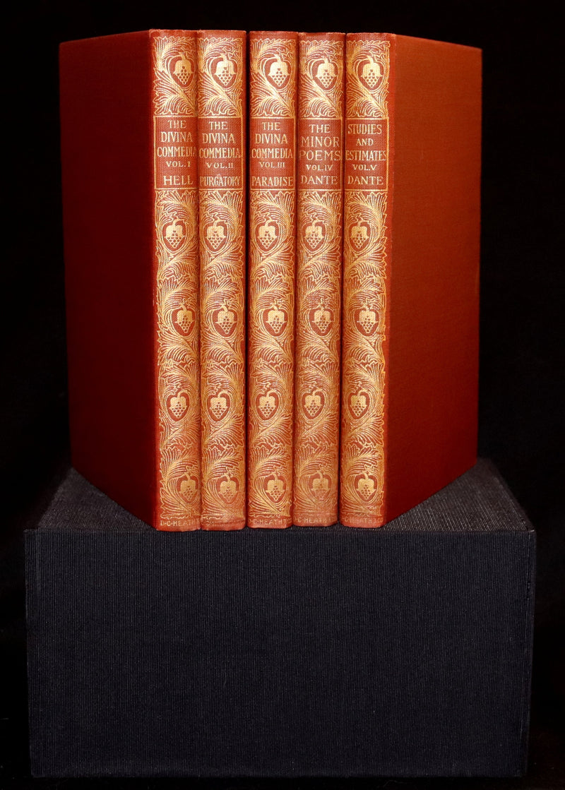 1899 Rare fine Dante book set in Bookcase - The Divina Commedia and Canzoniere translated by Edward Plumptre.
