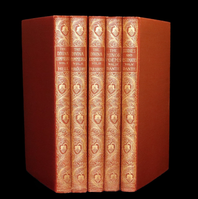 1899 Rare fine Dante book set in Bookcase - The Divina Commedia and Canzoniere translated by Edward Plumptre.