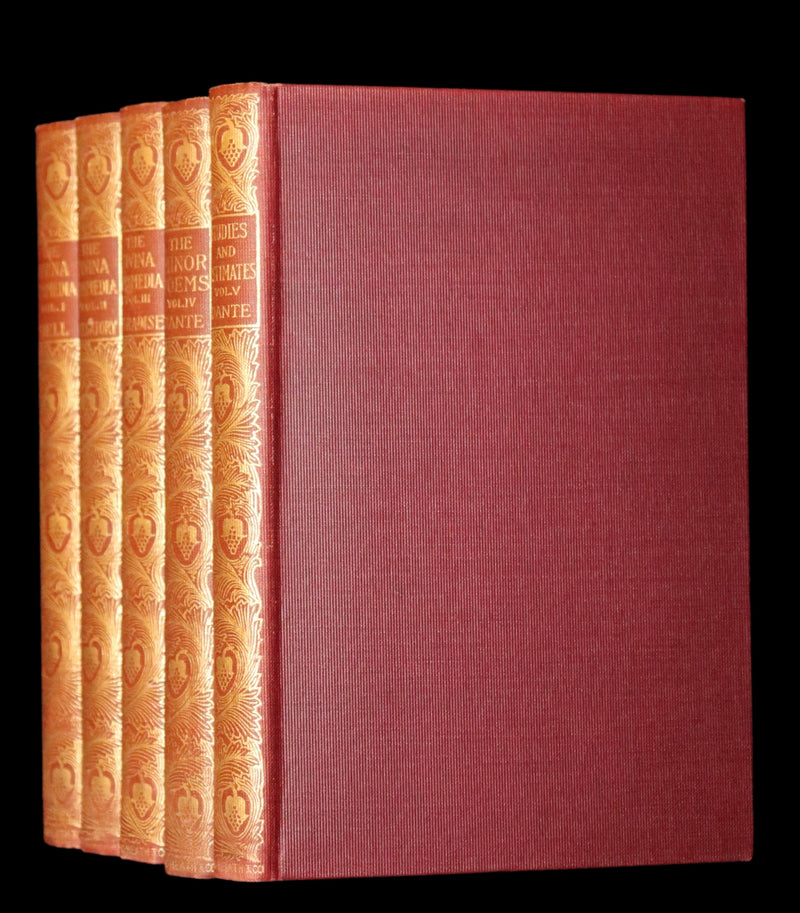 1899 Rare fine Dante book set in Bookcase - The Divina Commedia and Canzoniere translated by Edward Plumptre.