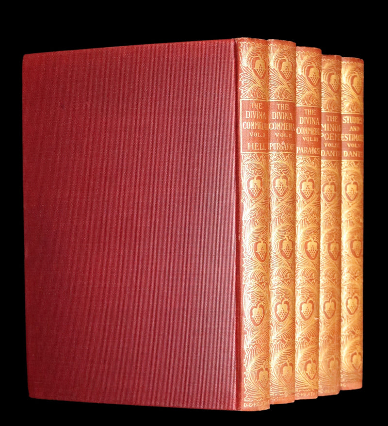 1899 Rare fine Dante book set in Bookcase - The Divina Commedia and Canzoniere translated by Edward Plumptre.