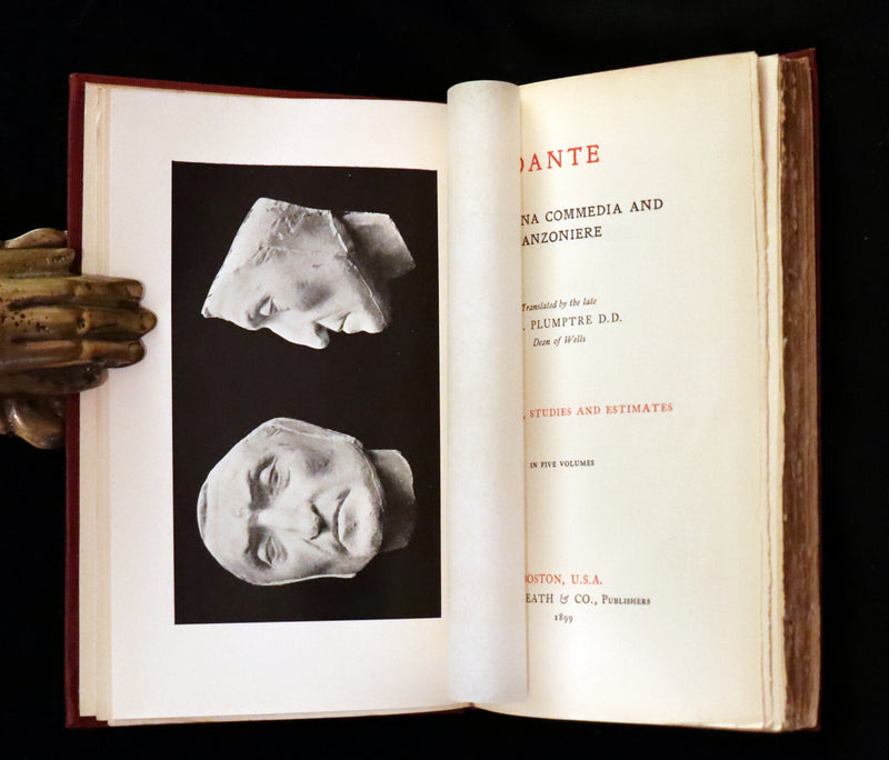 1899 Rare fine Dante book set in Bookcase - The Divina Commedia and Canzoniere translated by Edward Plumptre.