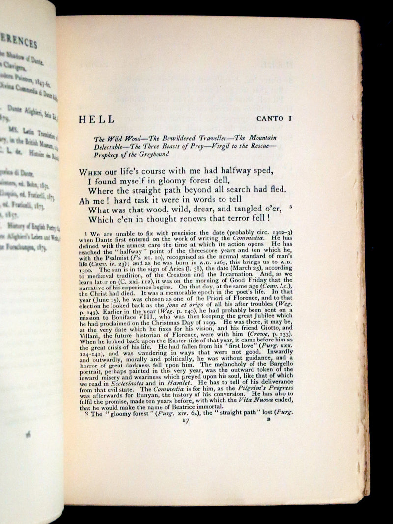 1899 Rare fine Dante book set in Bookcase - The Divina Commedia and Canzoniere translated by Edward Plumptre.
