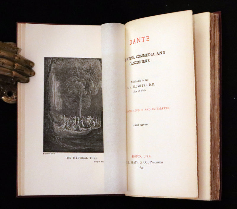 1899 Rare fine Dante book set in Bookcase - The Divina Commedia and Canzoniere translated by Edward Plumptre.