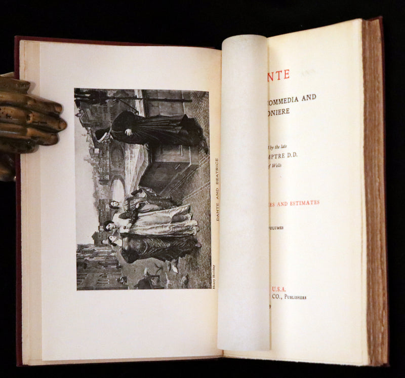 1899 Rare fine Dante book set in Bookcase - The Divina Commedia and Canzoniere translated by Edward Plumptre.