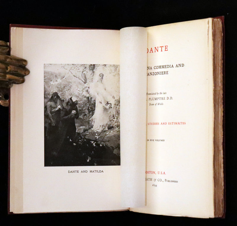 1899 Rare fine Dante book set in Bookcase - The Divina Commedia and Canzoniere translated by Edward Plumptre.