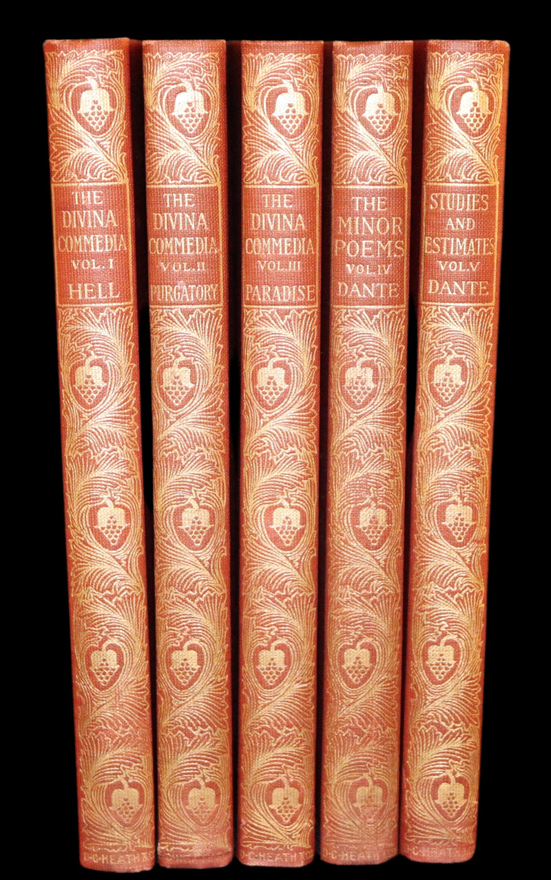 1899 Rare fine Dante book set in Bookcase - The Divina Commedia and Canzoniere translated by Edward Plumptre.