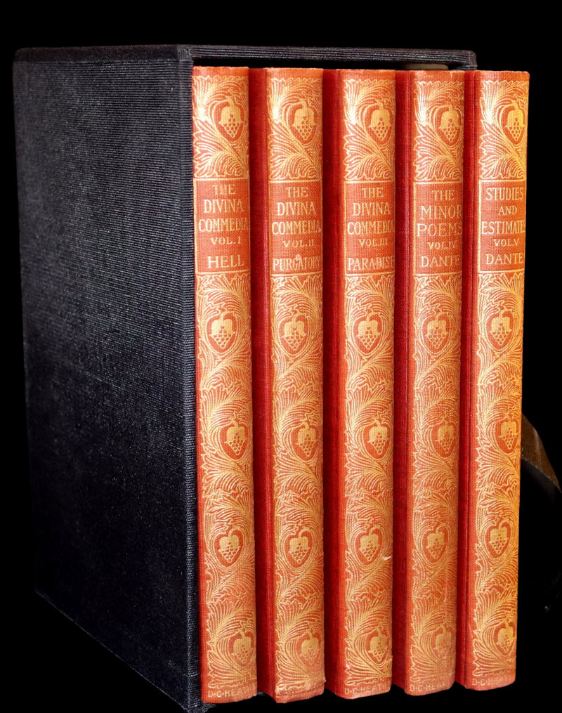 1899 Rare fine Dante book set in Bookcase - The Divina Commedia and Canzoniere translated by Edward Plumptre.