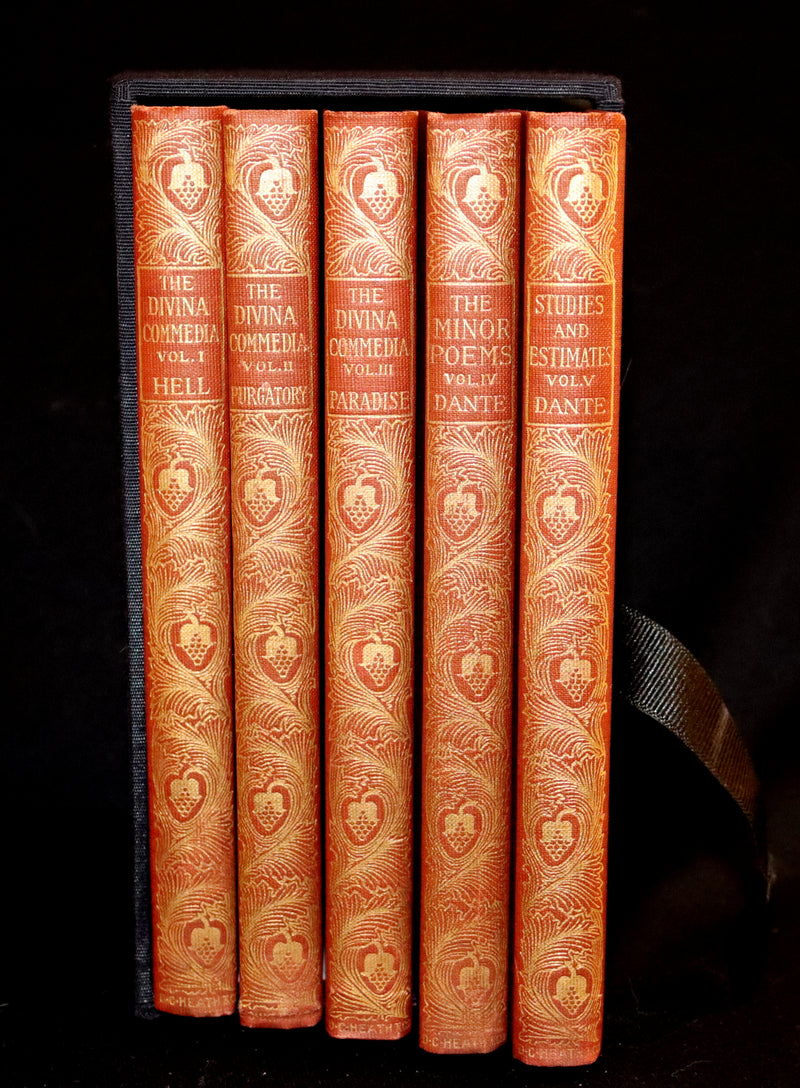 1899 Rare fine Dante book set in Bookcase - The Divina Commedia and Canzoniere translated by Edward Plumptre.