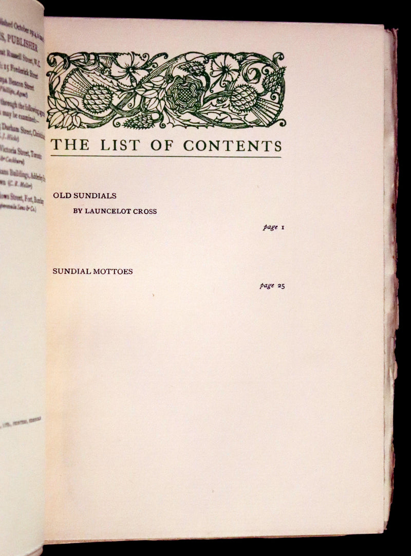 1914 Rare First Edition - A BOOK OF OLD SUNDIALS & THEIR MOTTOES, binding design by Jessie M. King.