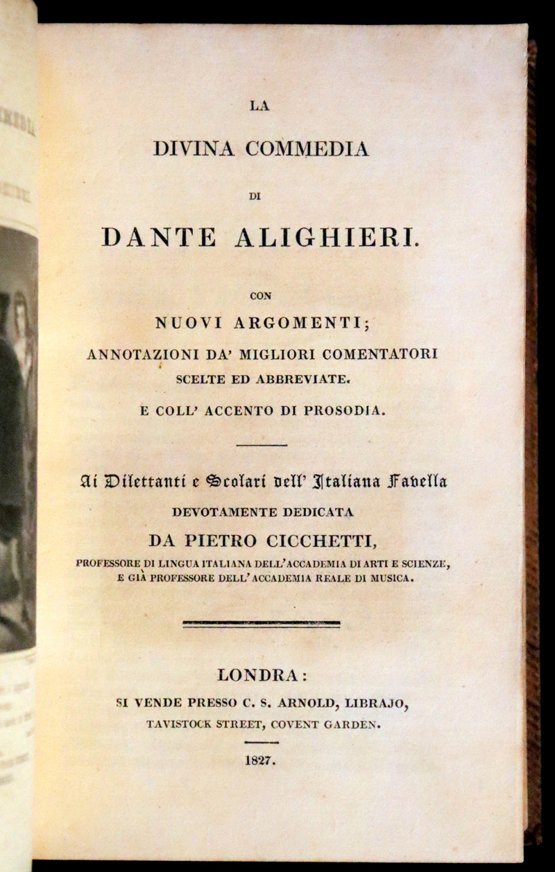 1827 Scarce London Italian Edition - La Divina Commedia di DANTE ALIGHIERI - The Divine Comedy.