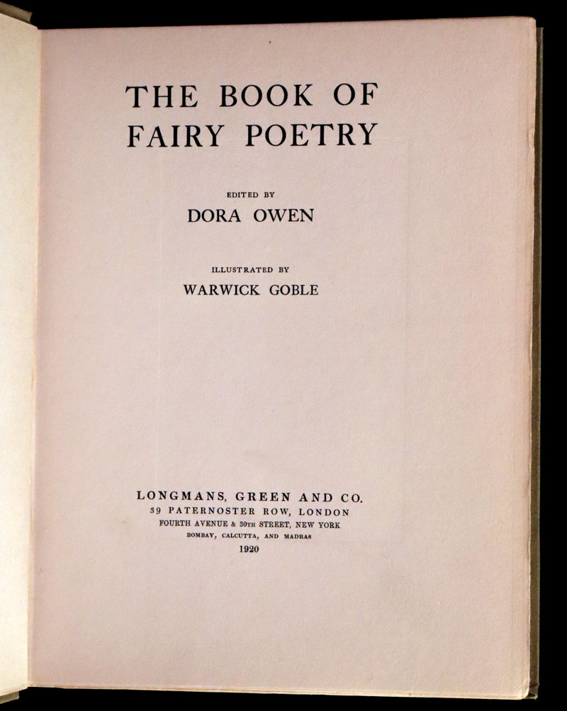 1920 Rare First Edition - THE BOOK OF FAIRY POETRY Illustrated in color by Warwick Goble.