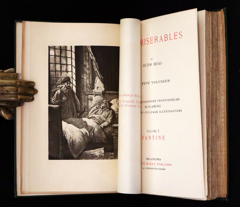 1890 Rare Victorian Book set - LES MISERABLES by Victor Hugo Illustrated by Francois Flameng.
