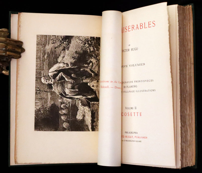 1890 Rare Victorian Book set - LES MISERABLES by Victor Hugo Illustrated by Francois Flameng.