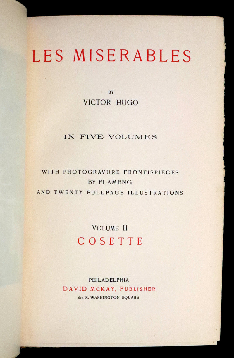 1890 Rare Victorian Book set - LES MISERABLES by Victor Hugo Illustrated by Francois Flameng.
