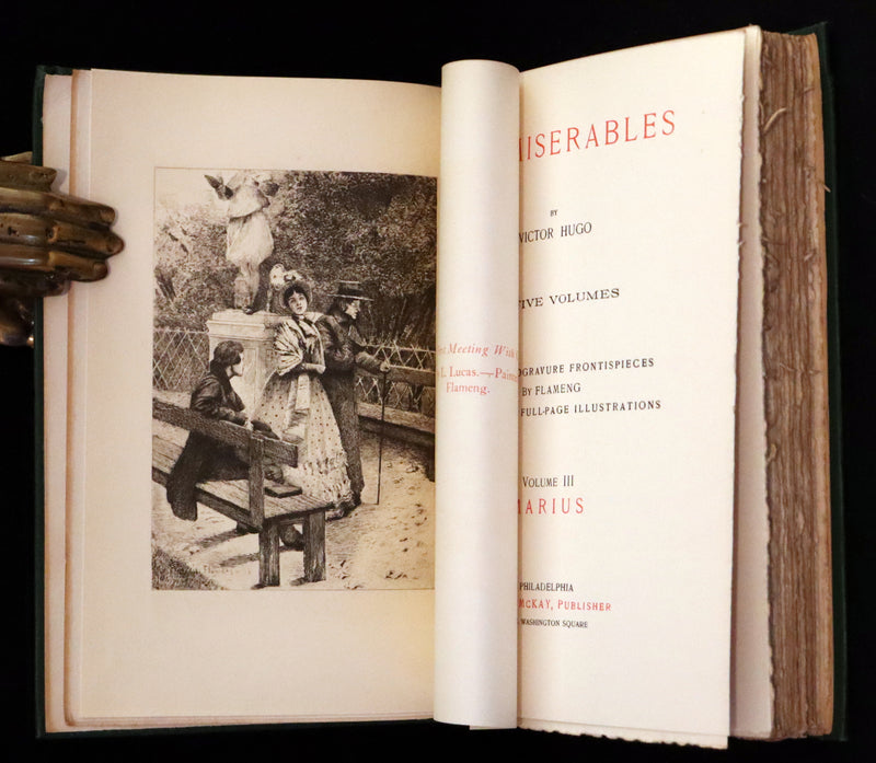 1890 Rare Victorian Book set - LES MISERABLES by Victor Hugo Illustrated by Francois Flameng.