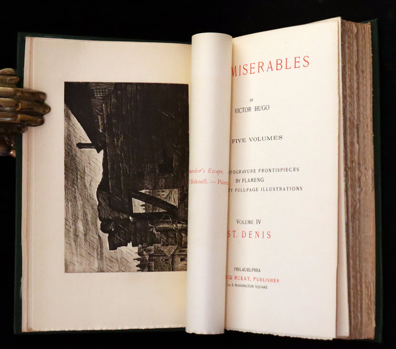 1890 Rare Victorian Book set - LES MISERABLES by Victor Hugo Illustrated by Francois Flameng.