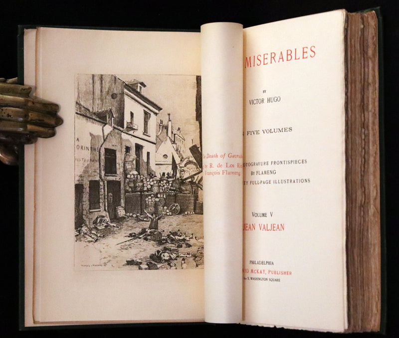 1890 Rare Victorian Book set - LES MISERABLES by Victor Hugo Illustrated by Francois Flameng.
