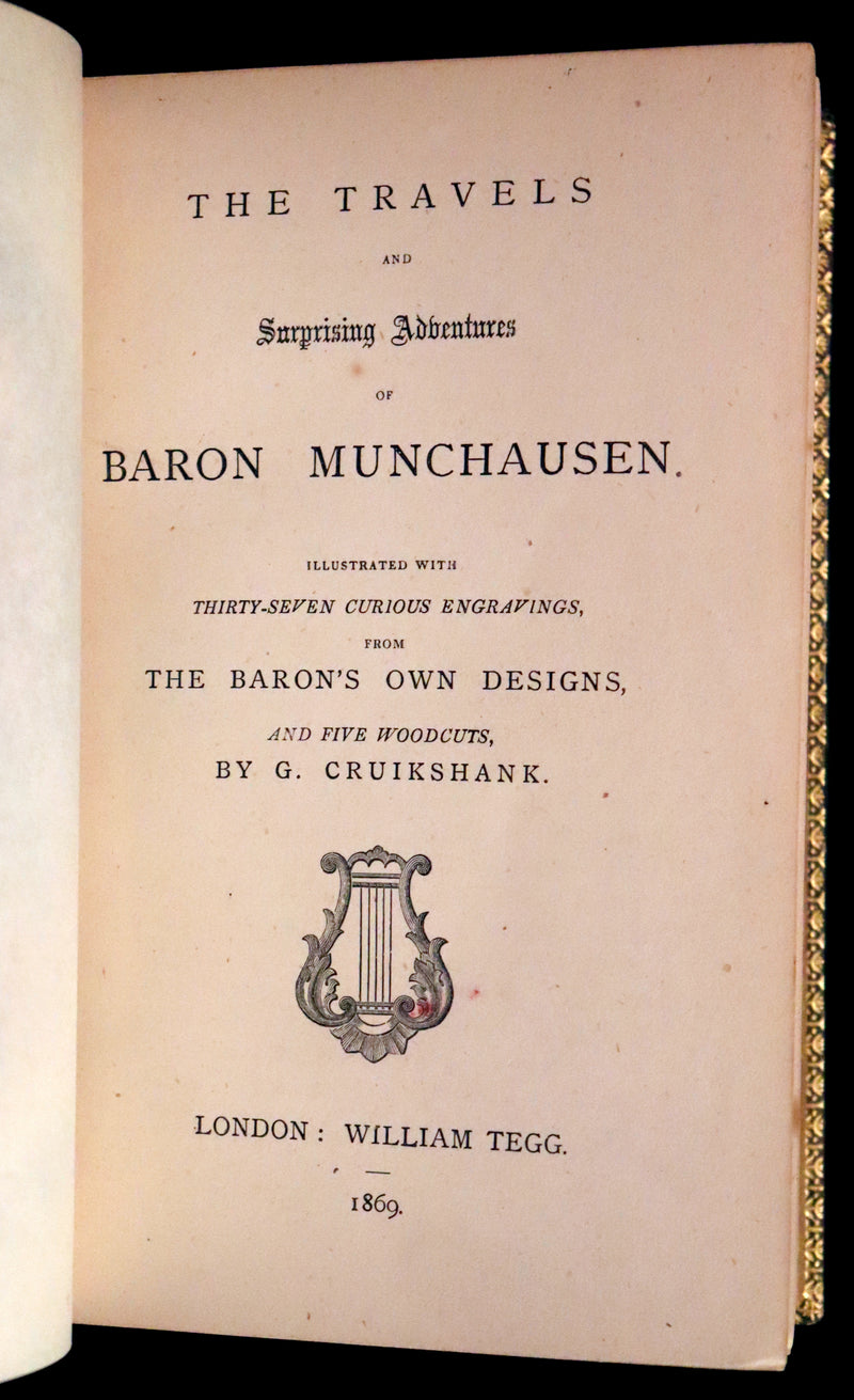 1869 Sangorski Binding - The Travels and Surprising Adventures of Baron MUNCHAUSEN. With THIRTY-SEVEN COLOR Illustrations.