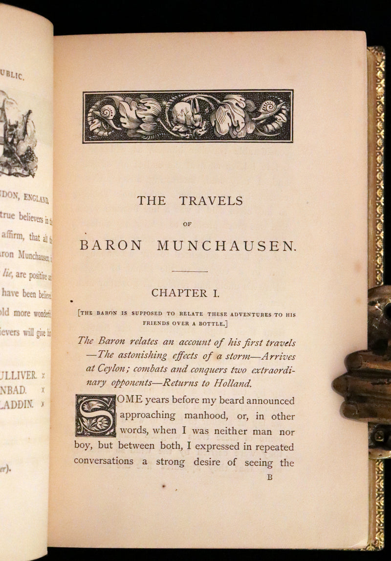 1869 Sangorski Binding - The Travels and Surprising Adventures of Baron MUNCHAUSEN. With THIRTY-SEVEN COLOR Illustrations.