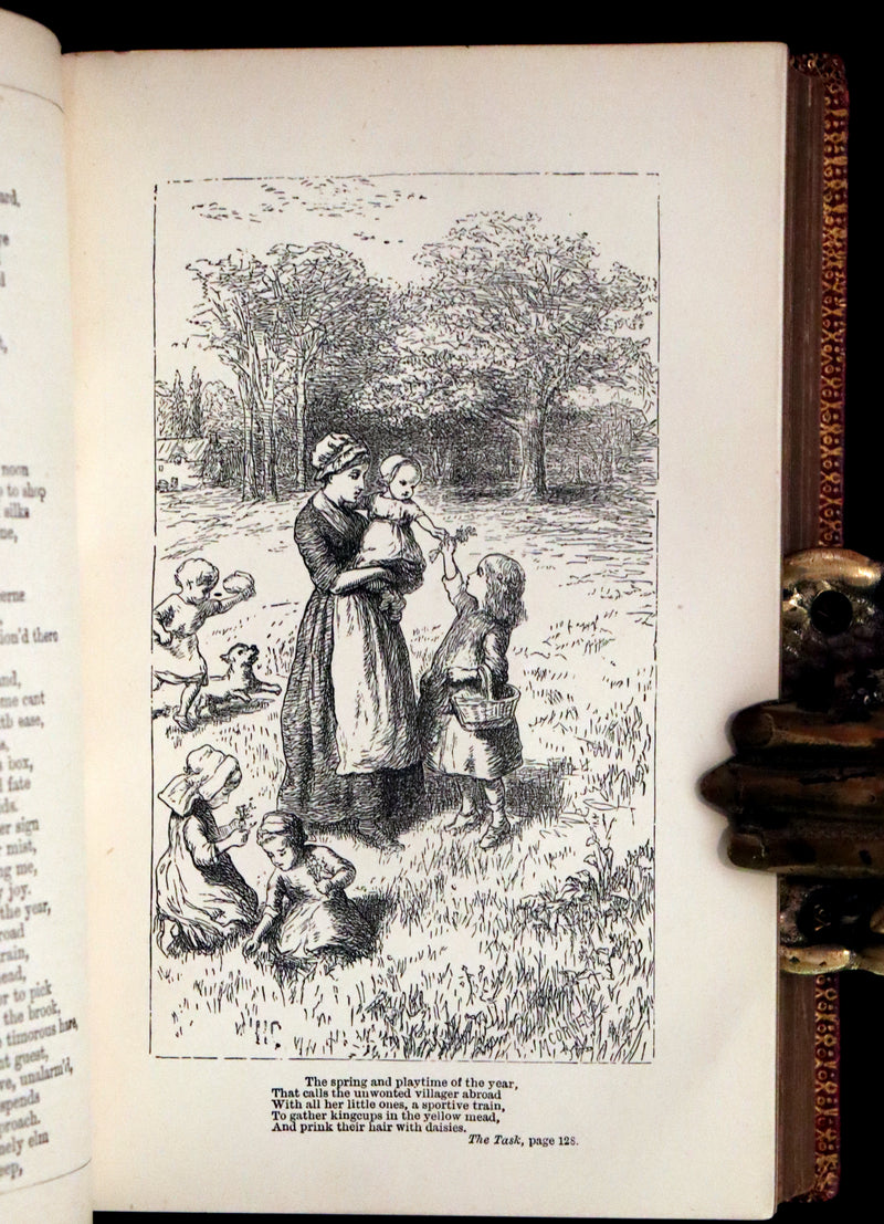 1875 Rare Book - The Poetical Works of William Cowper illustrated by Hugh Cameron.