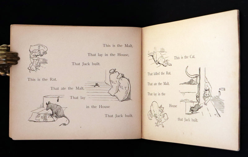 1899 De Wolfe & Fiske Revolving Toy Book - THE HOUSE THAT JACK BUILT with a nice volvelle cover.