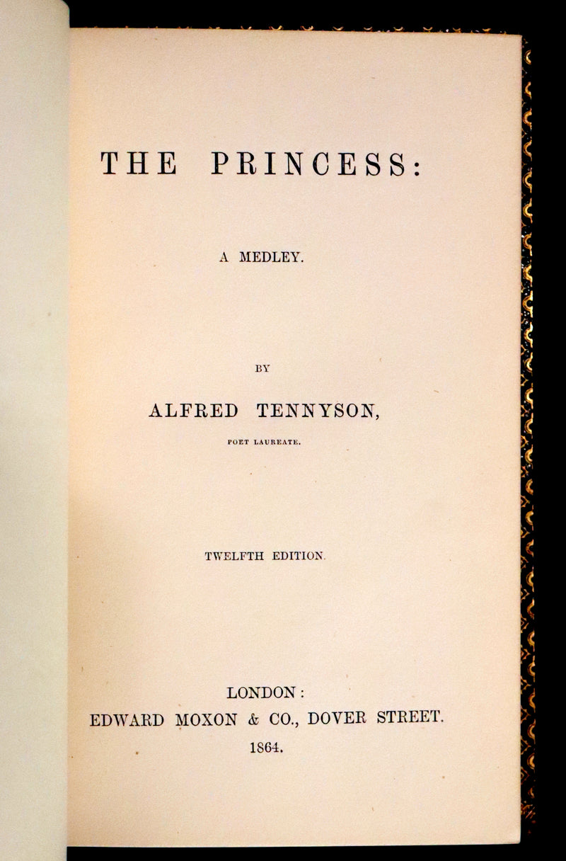 1864 Rare book in a nice morocco leather binding - The PRINCESS by Alfred Lord Tennyson.