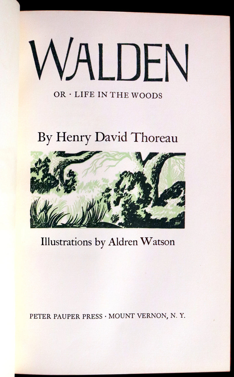 1944 Rare in a Beautiful Bayntun Binding - WALDEN or, Life in the Woods by Henry David Thoreau. First edition illustrated by ALDREN A. WATSON.