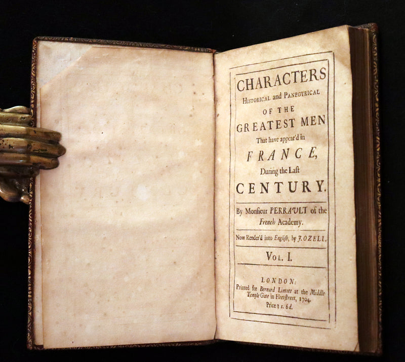 1704 Scarce First English Edition ~ Charles Perrault, Characters Historical and Panegyrical of the Greatest Men that have appeared in France. Volume I.