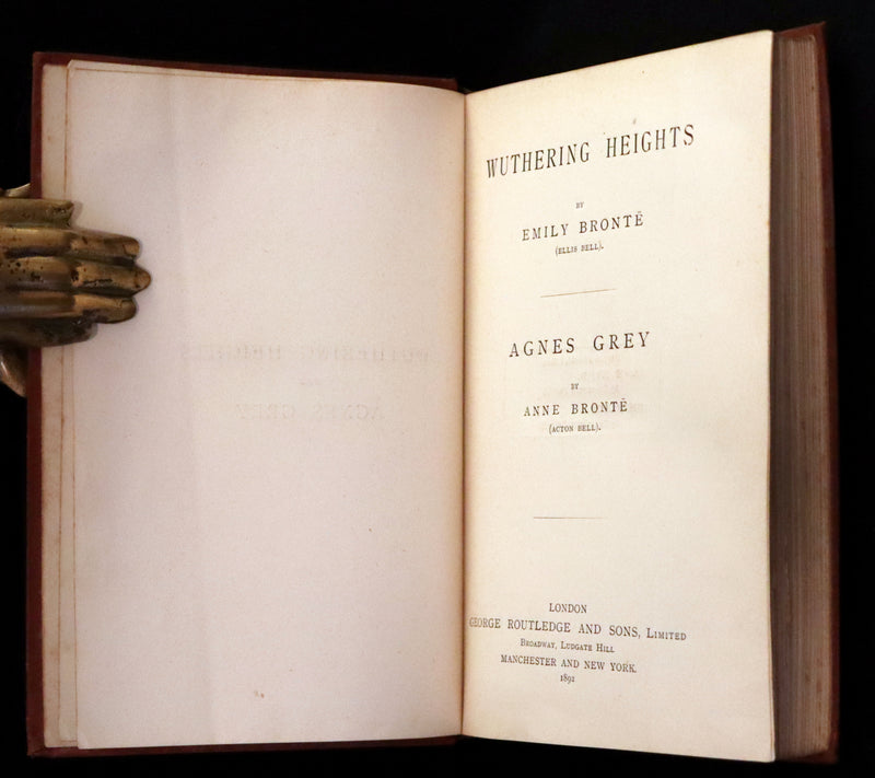 1892 Scarce Edition - WUTHERING HEIGHTS by Emily Brontë (Ellis Bell), And Agnes Grey by Anne Brontë (Acton Bell).