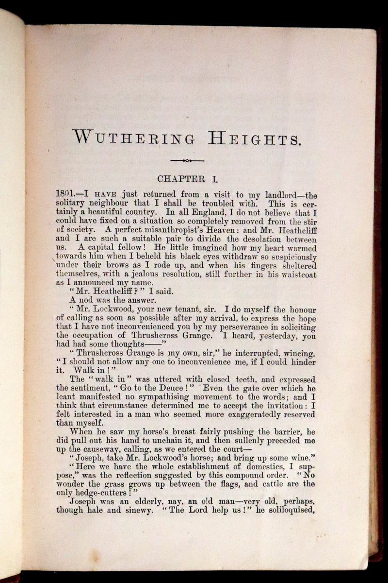 1892 Scarce Edition - WUTHERING HEIGHTS by Emily Brontë (Ellis Bell), And Agnes Grey by Anne Brontë (Acton Bell).