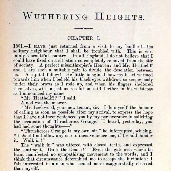 1892 Scarce Edition - WUTHERING HEIGHTS by Emily Brontë (Ellis Bell); And Agnes Grey by Anne Brontë (Acton Bell).